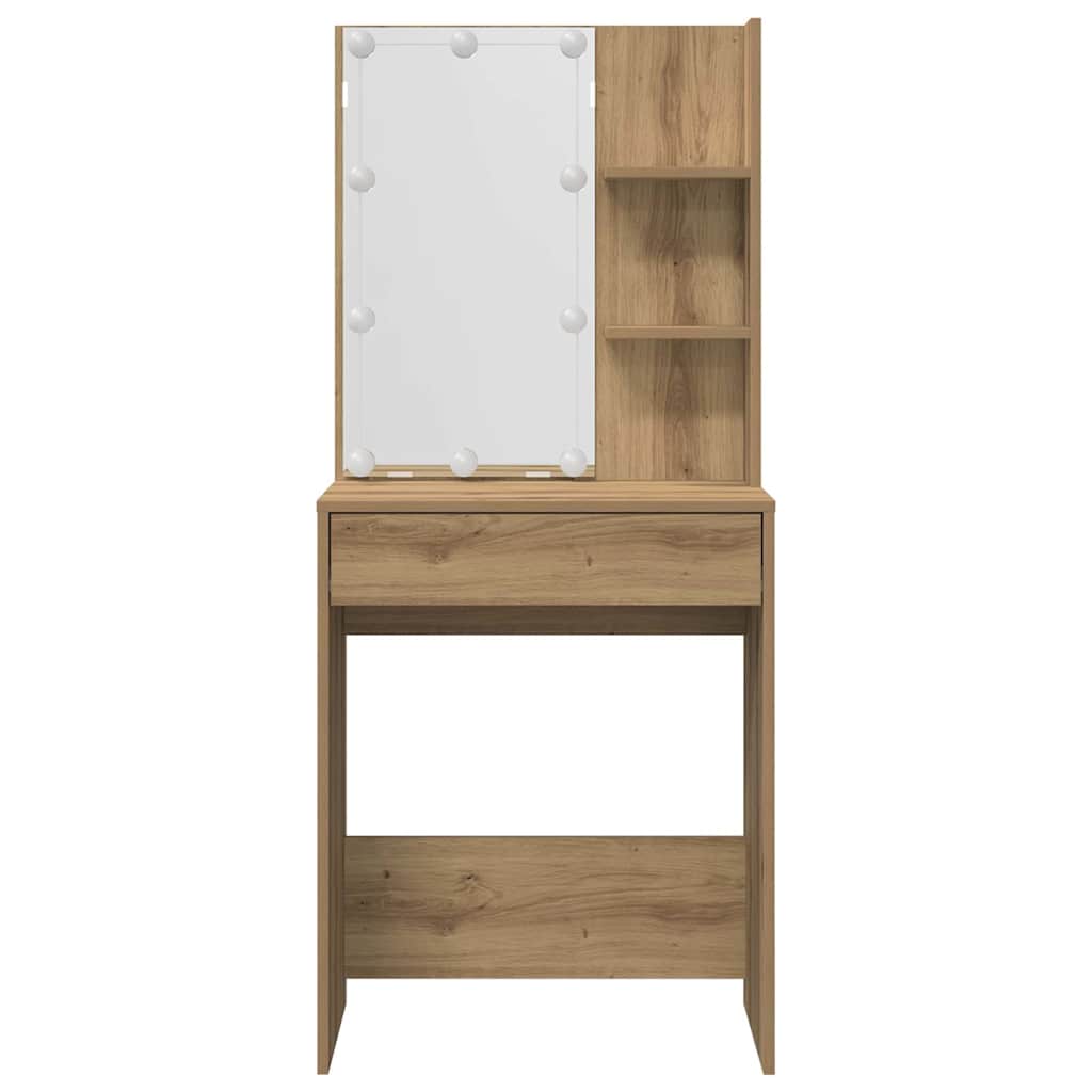 Schminktisch-Set Mit Led-Leuchten Artisan-Eiche Holzwerkstoff