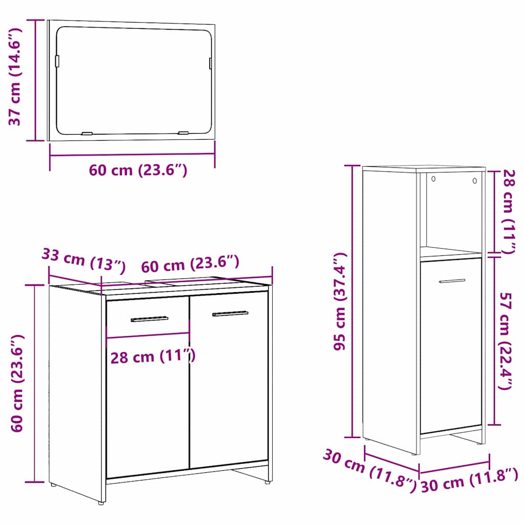 Badezimmermöbel-Set 3 Pcs Holzwerkstoff