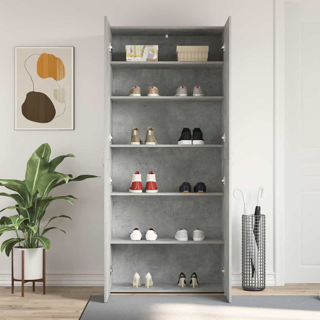 Schuhschrank Mit Regal Grau 80 X 35,5 X 180 Cm Holzwerkstoff