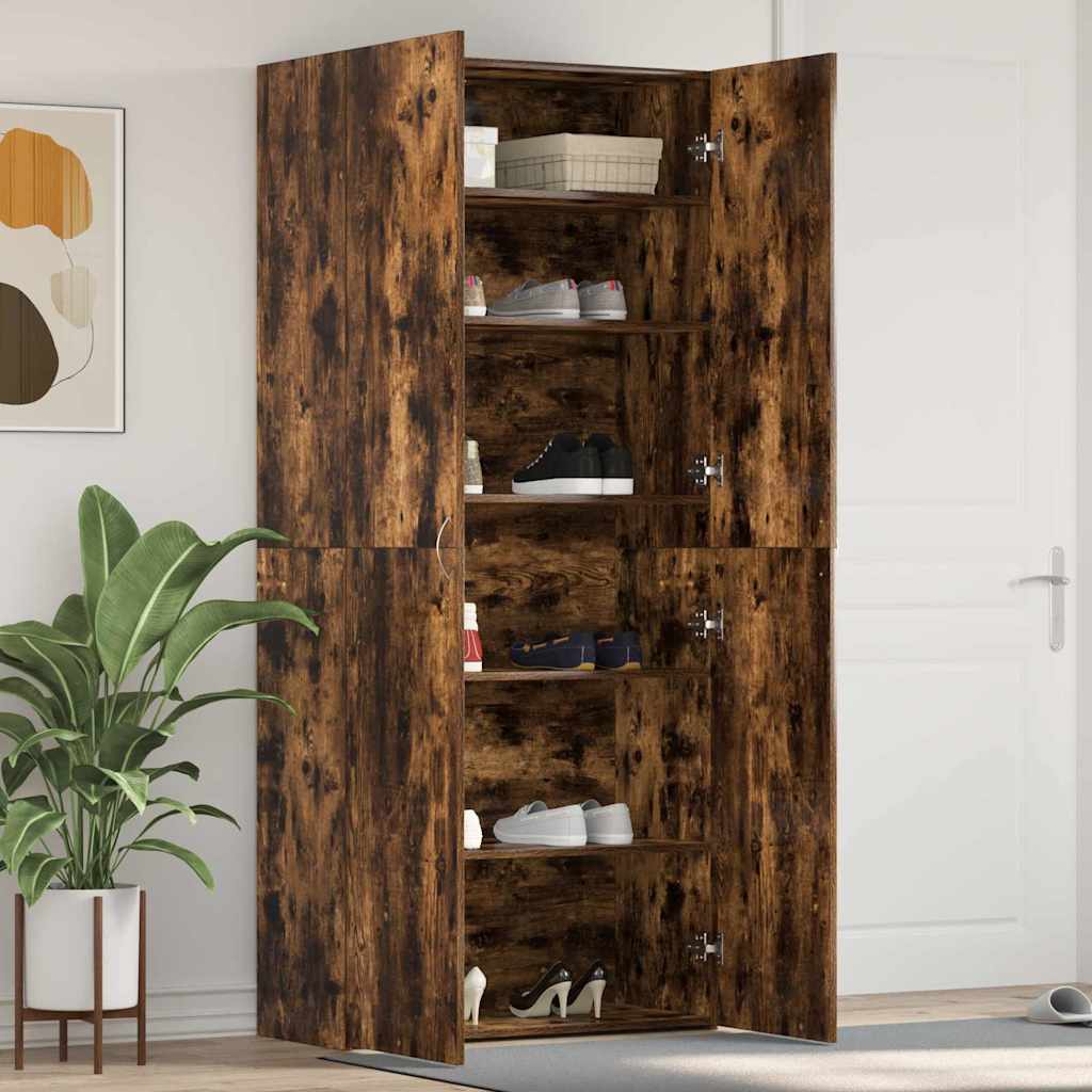 Schuhschrank Mit Regal Grau 80 X 35,5 X 180 Cm Holzwerkstoff