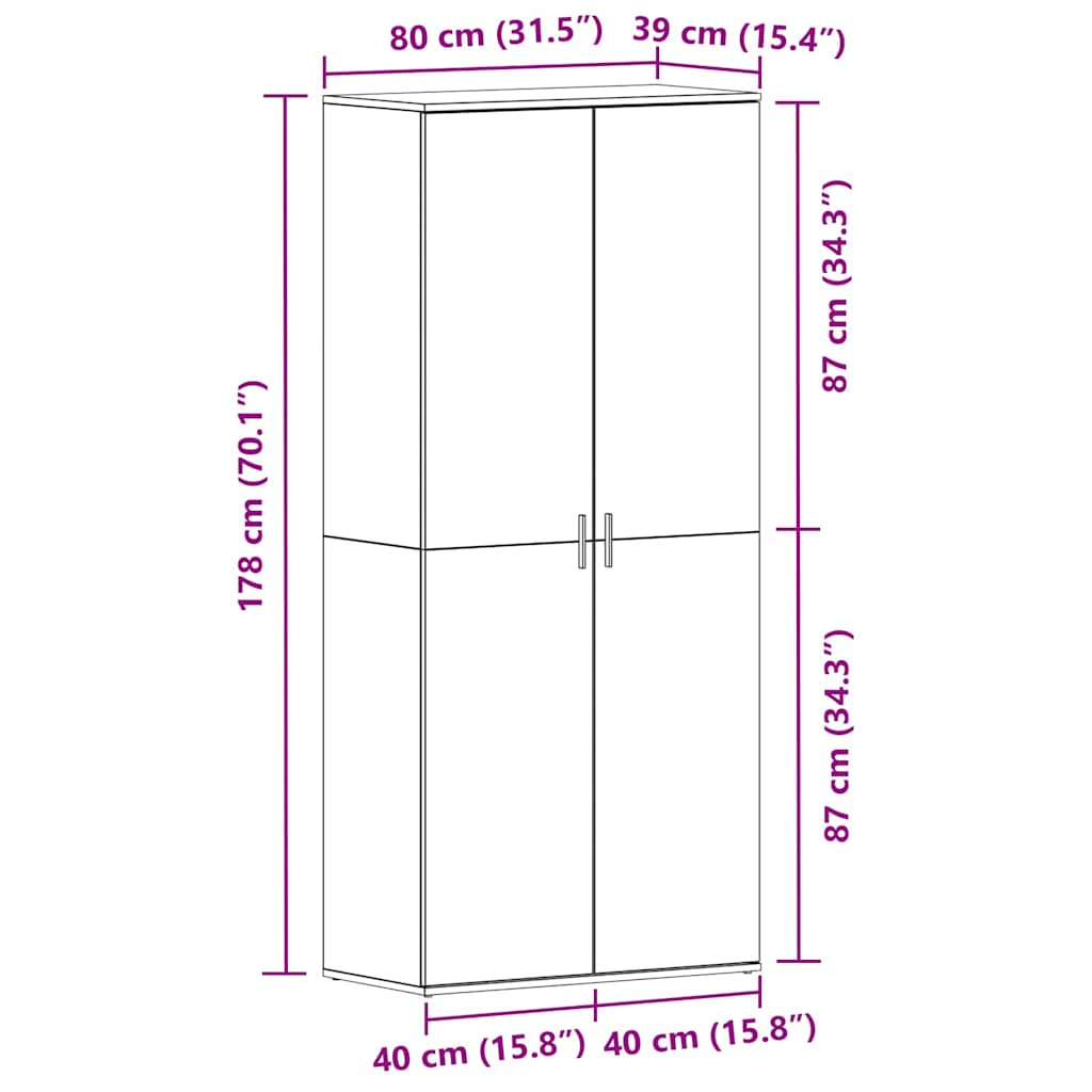 Schuhschrank Mit Regal 80 X 39 X 178 Cm Holzwerkstoff