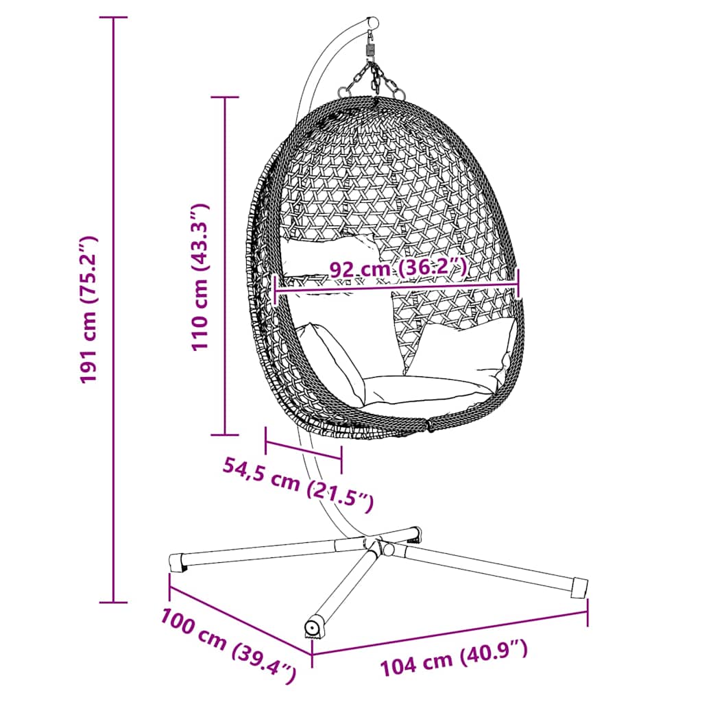 Hängendes Ei-Stuhl 104 X 100 X 191 Cm Poly-Rattan