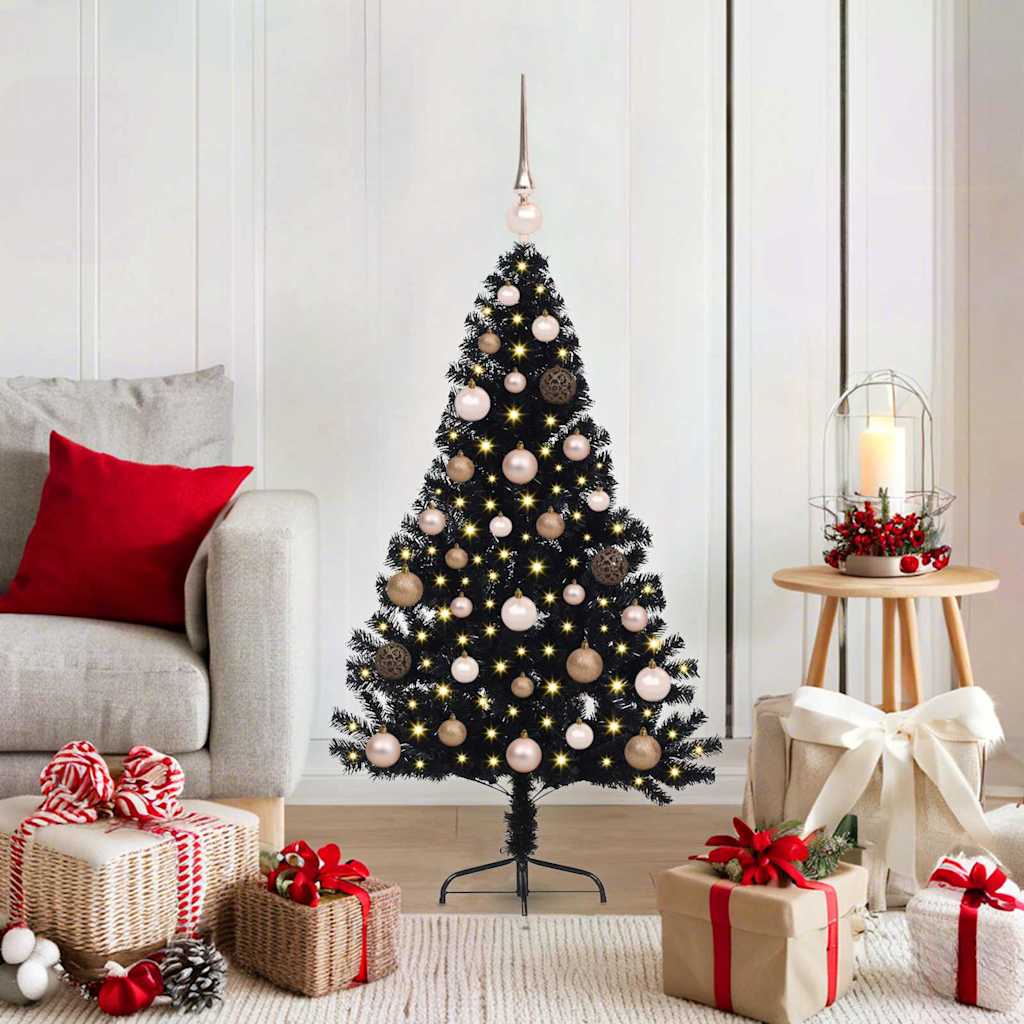 Künstlicher Vorbeleuchteter Weihnachtsbaum Pvc Schwarz