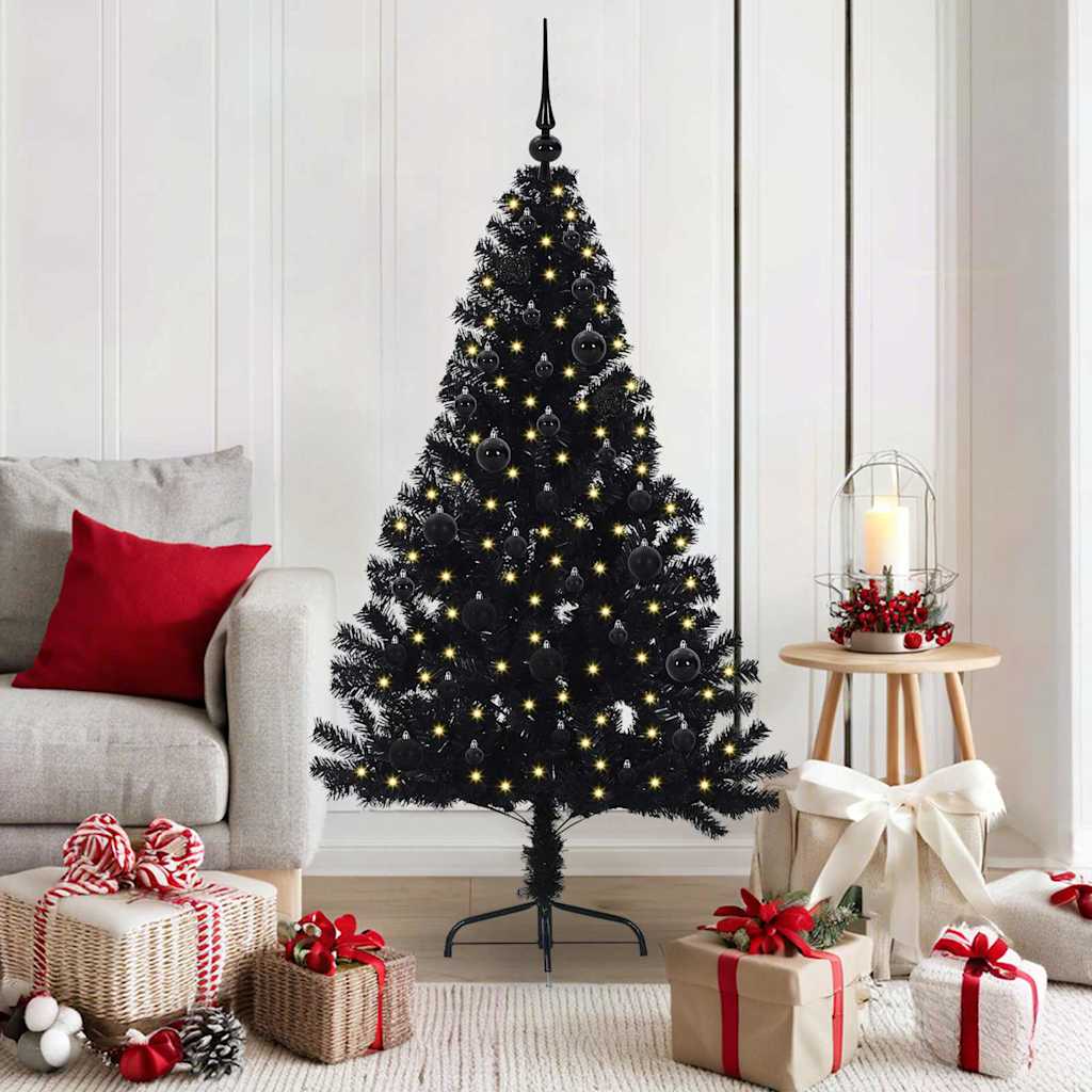 Künstlicher Vorbeleuchteter Weihnachtsbaum Pvc Schwarz