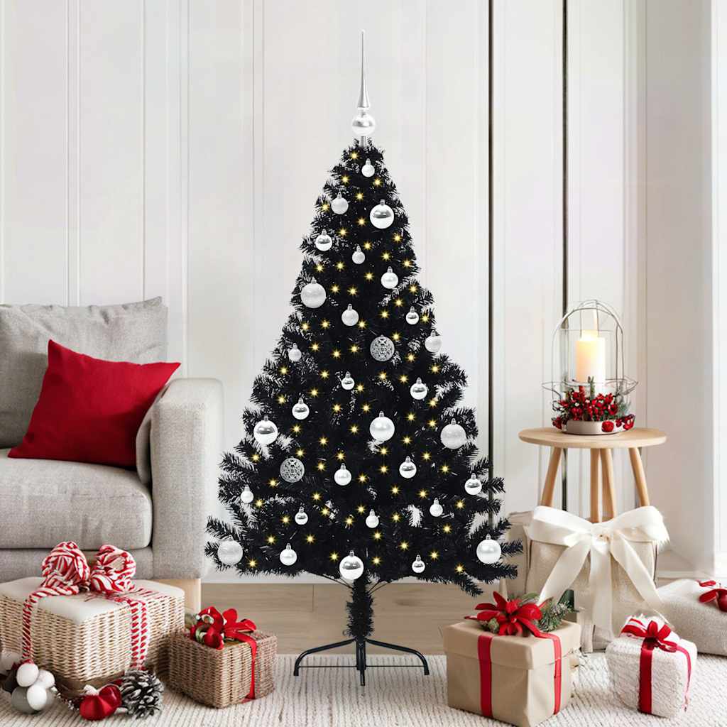 Künstlicher Vorbeleuchteter Weihnachtsbaum Pvc Schwarz