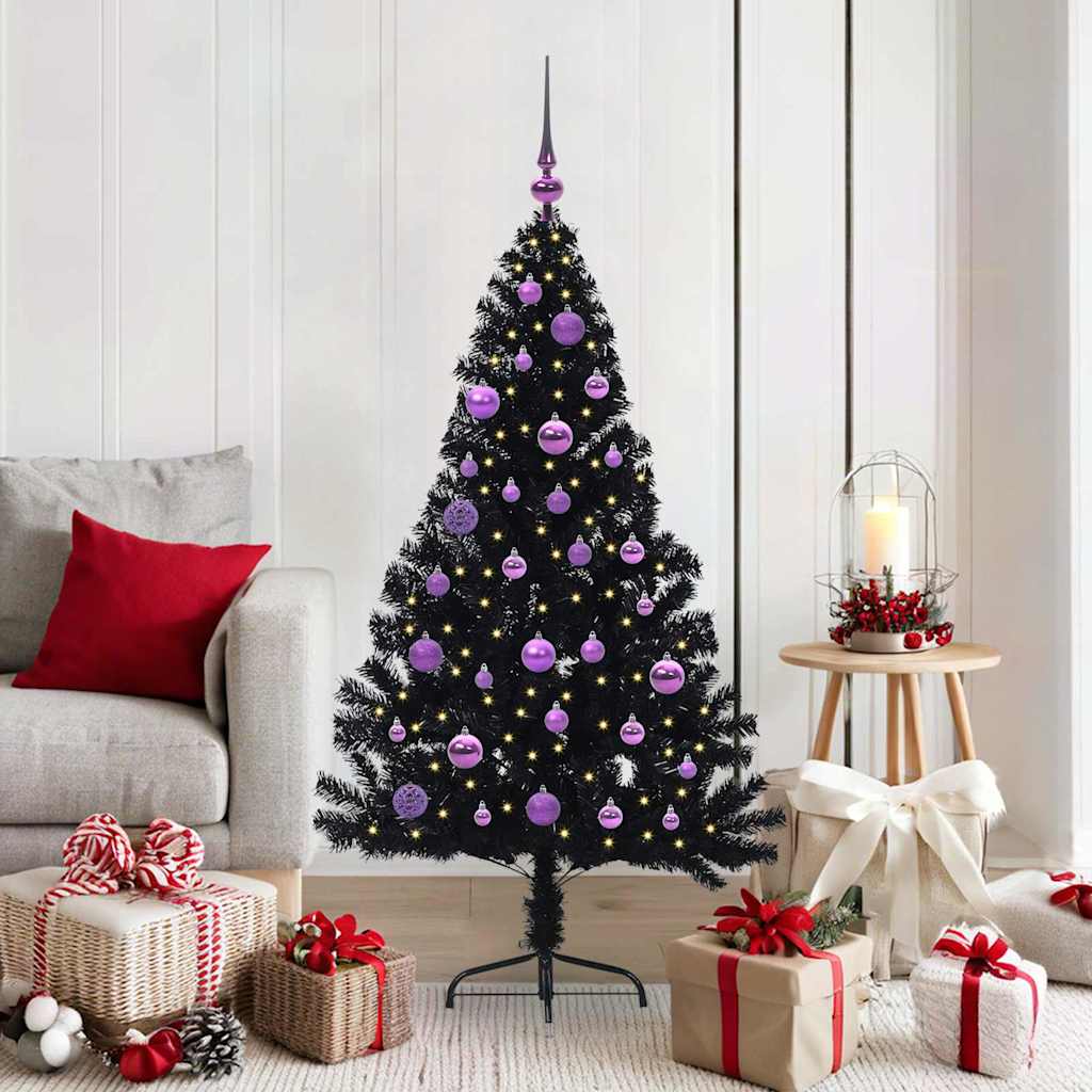 Künstlicher Vorbeleuchteter Weihnachtsbaum Pvc Schwarz