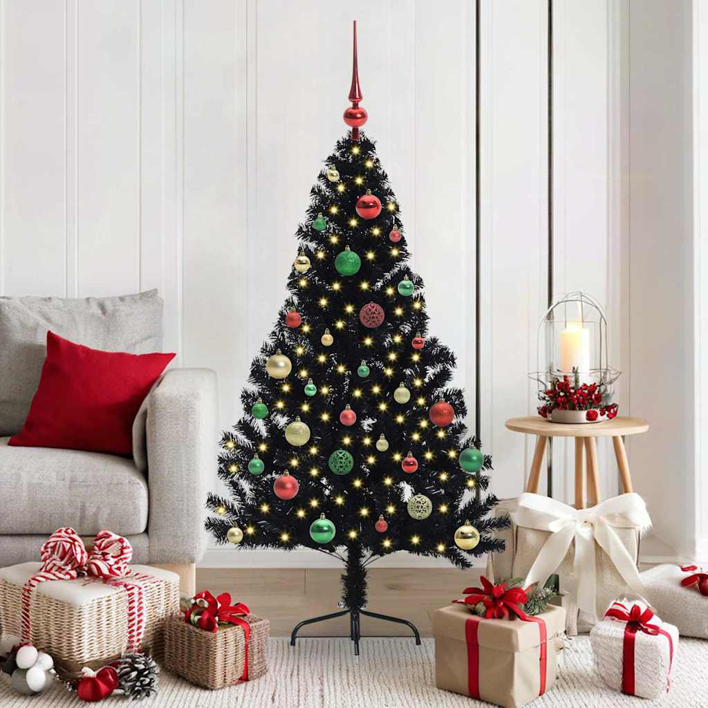 Künstlicher Vorbeleuchteter Weihnachtsbaum Pvc Schwarz