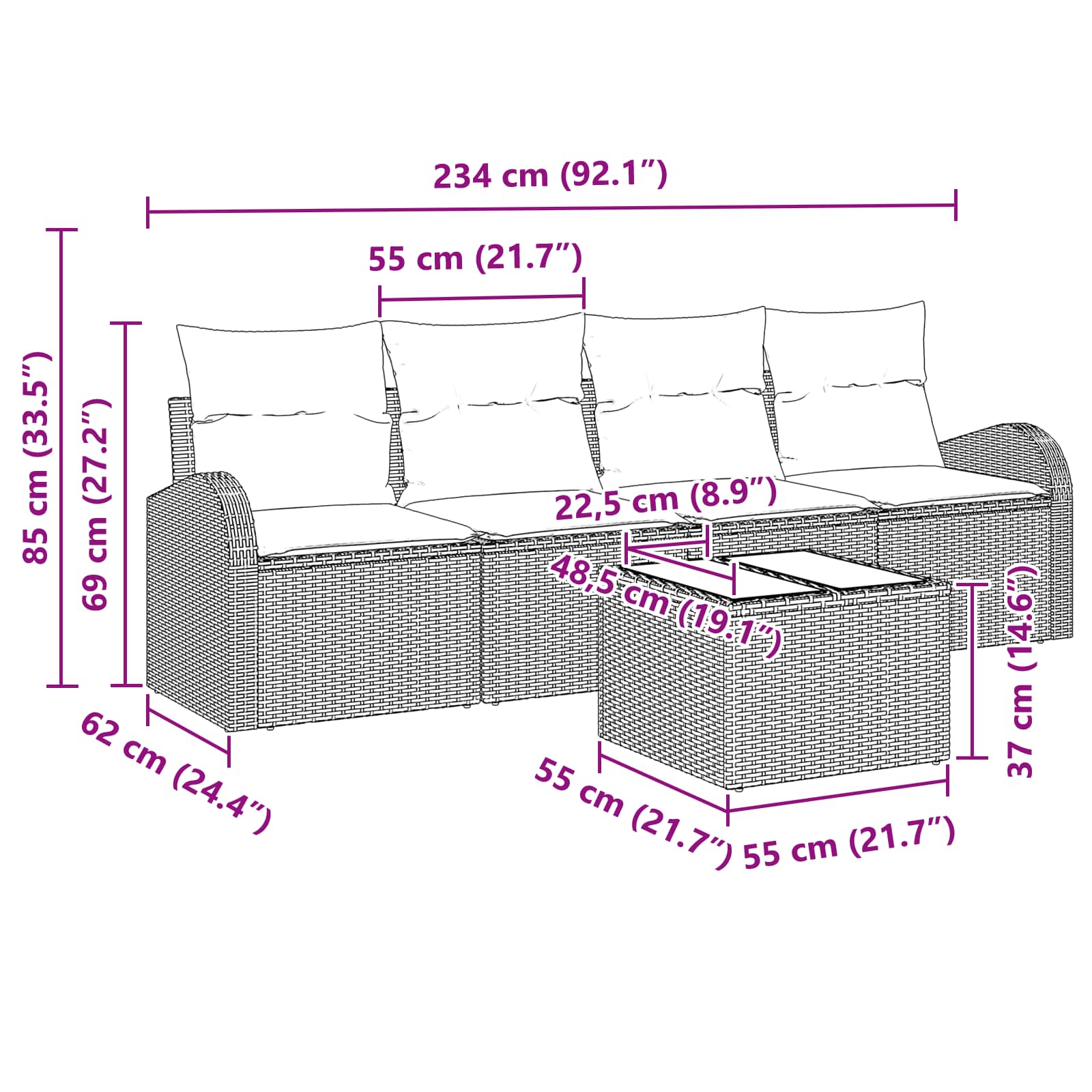 Gartensofa-Set Mit Kissen 5 Pcs Poly-Rattan