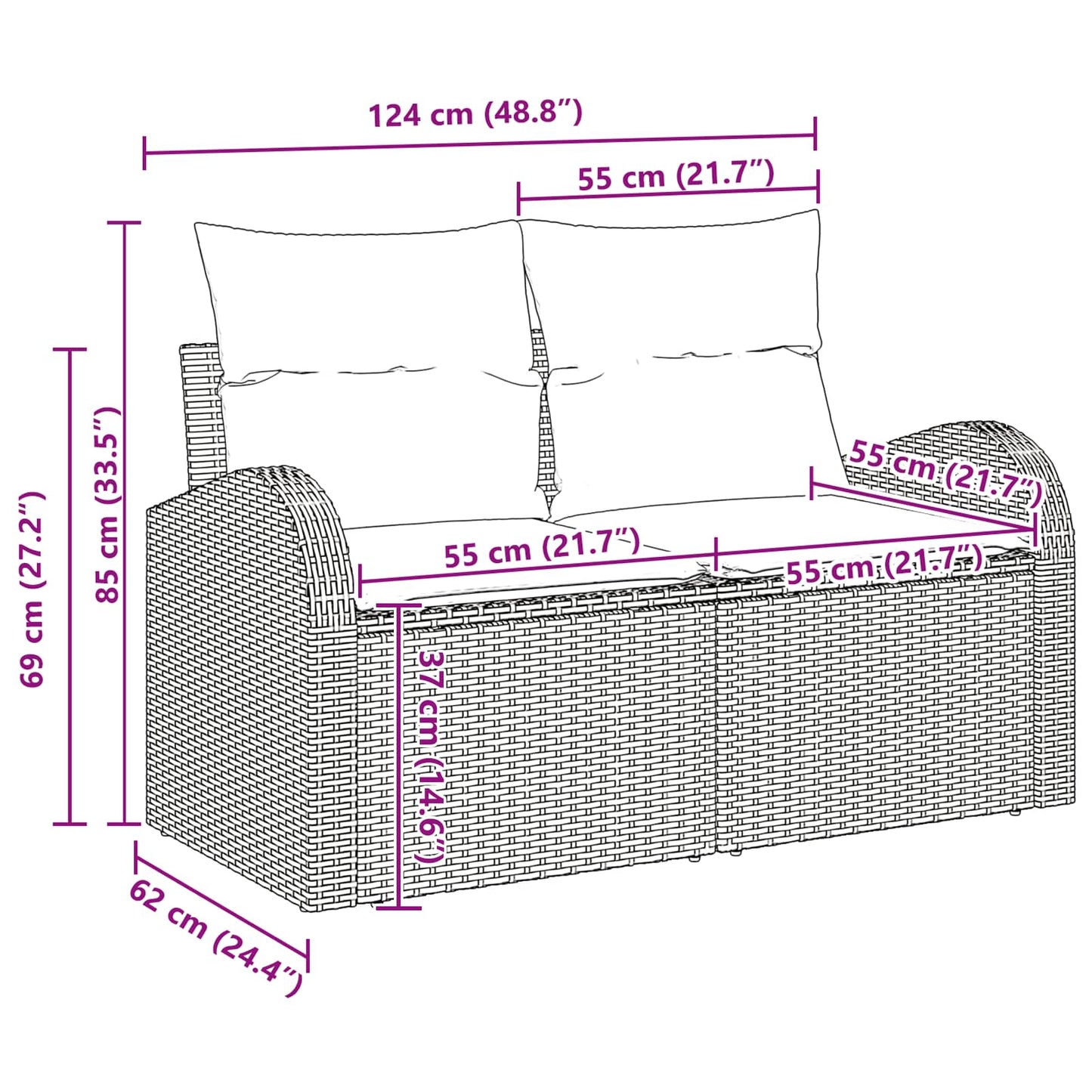 Gartensofa-Set Mit Kissen 5 Pcs Poly-Rattan