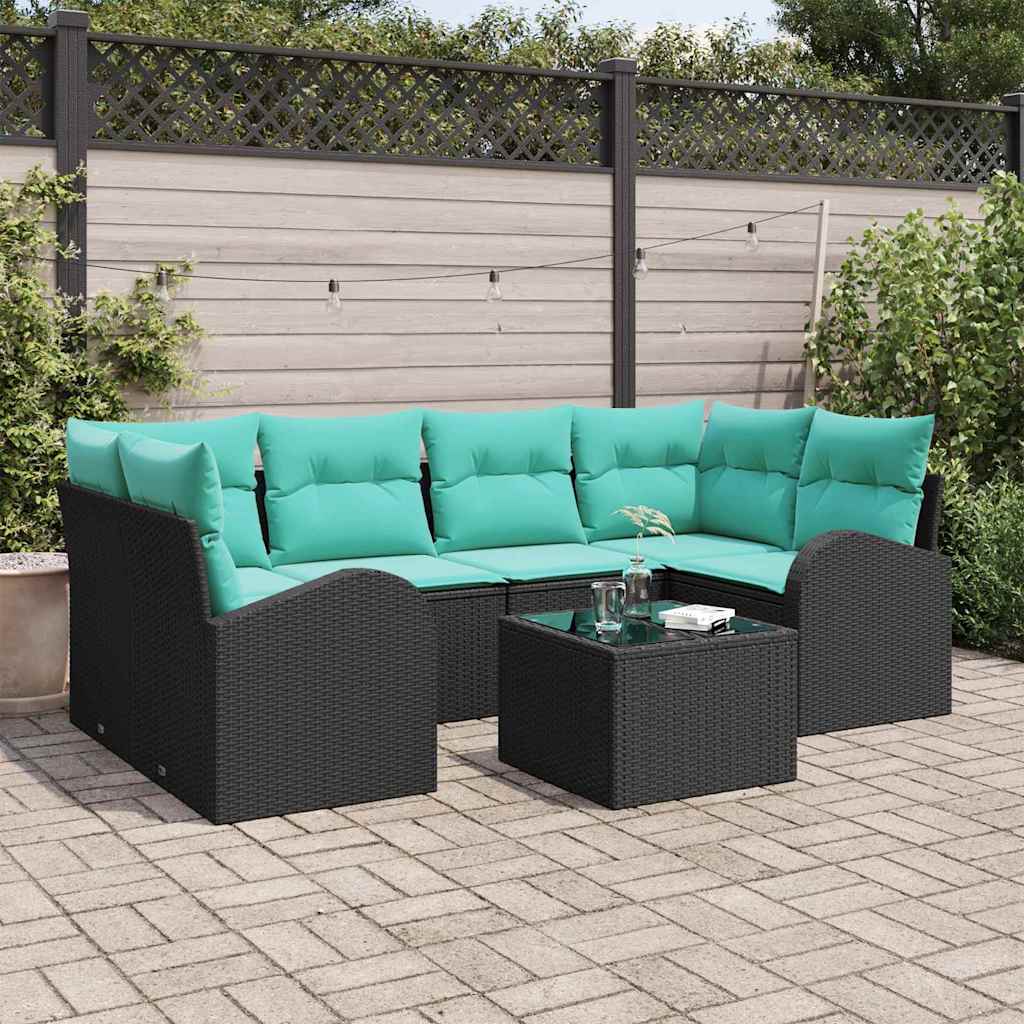 Gartensofa-Set Mit Kissen 7 Pcs Poly-Rattan