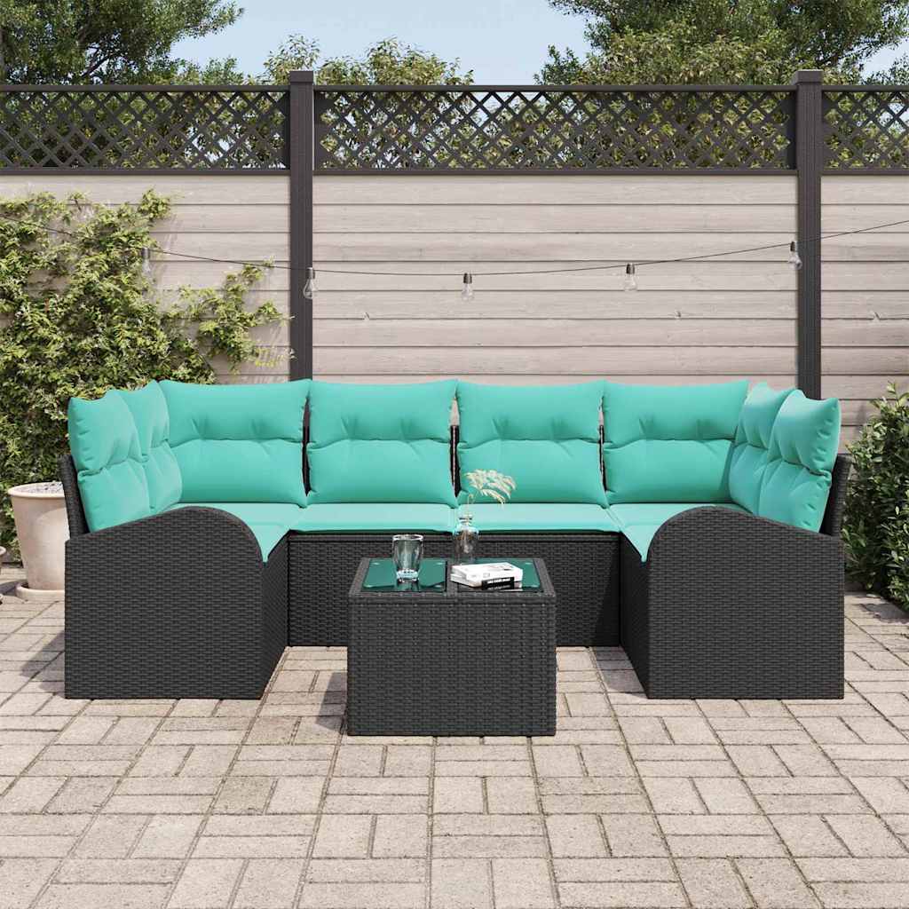 Gartensofa-Set Mit Kissen 7 Pcs Poly-Rattan