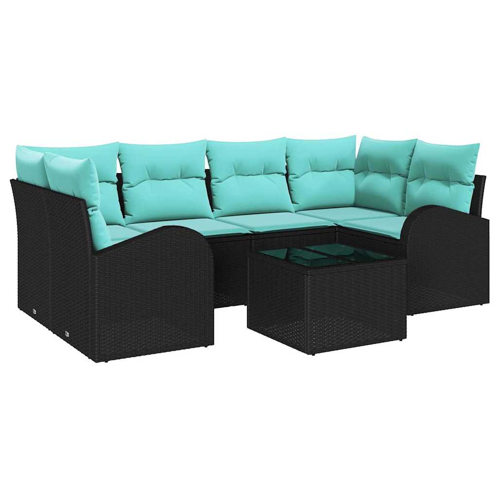 Gartensofa-Set Mit Kissen 7 Pcs Poly-Rattan