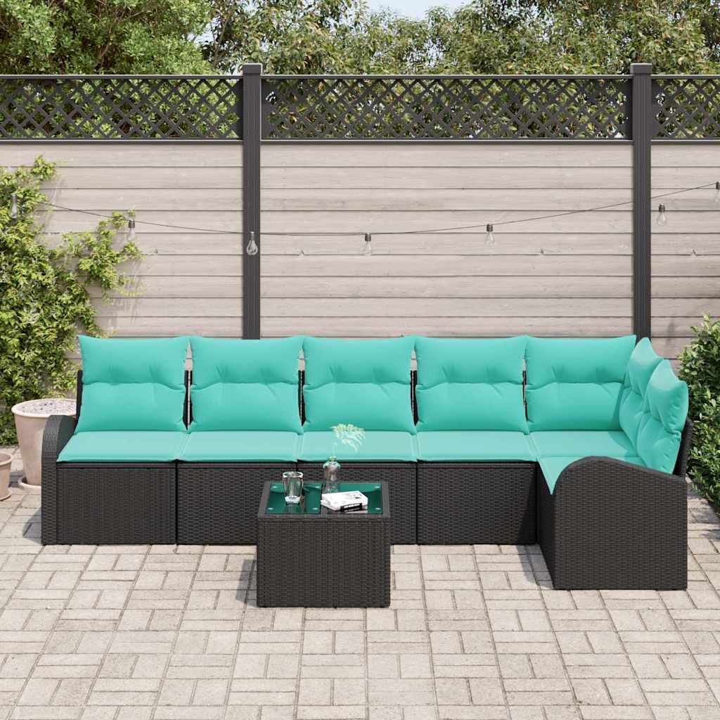 Gartensofa-Set Mit Kissen 7 Pcs Poly-Rattan
