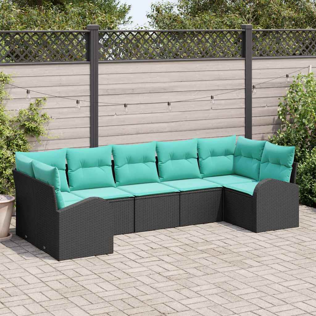 Gartensofa-Set Mit Kissen 7 Pcs Poly-Rattan