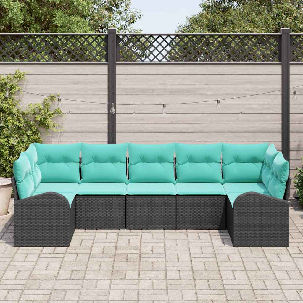Gartensofa-Set Mit Kissen 7 Pcs Poly-Rattan