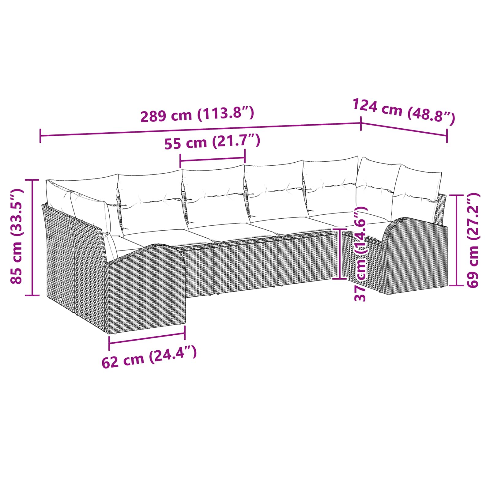 Gartensofa-Set Mit Kissen 7 Pcs Poly-Rattan