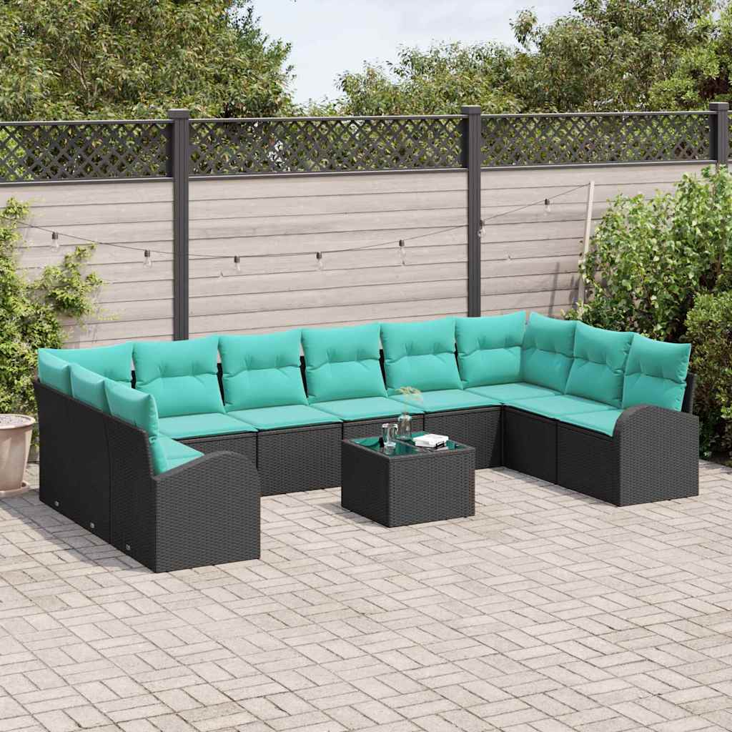 Gartensofa-Set Mit Kissen 11 Pcs Poly-Rattan