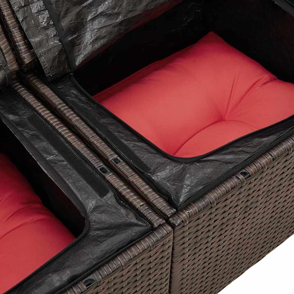 Sofa Set Mit Kissen 5 Pcs Beige Und Rot Poly-Rattan