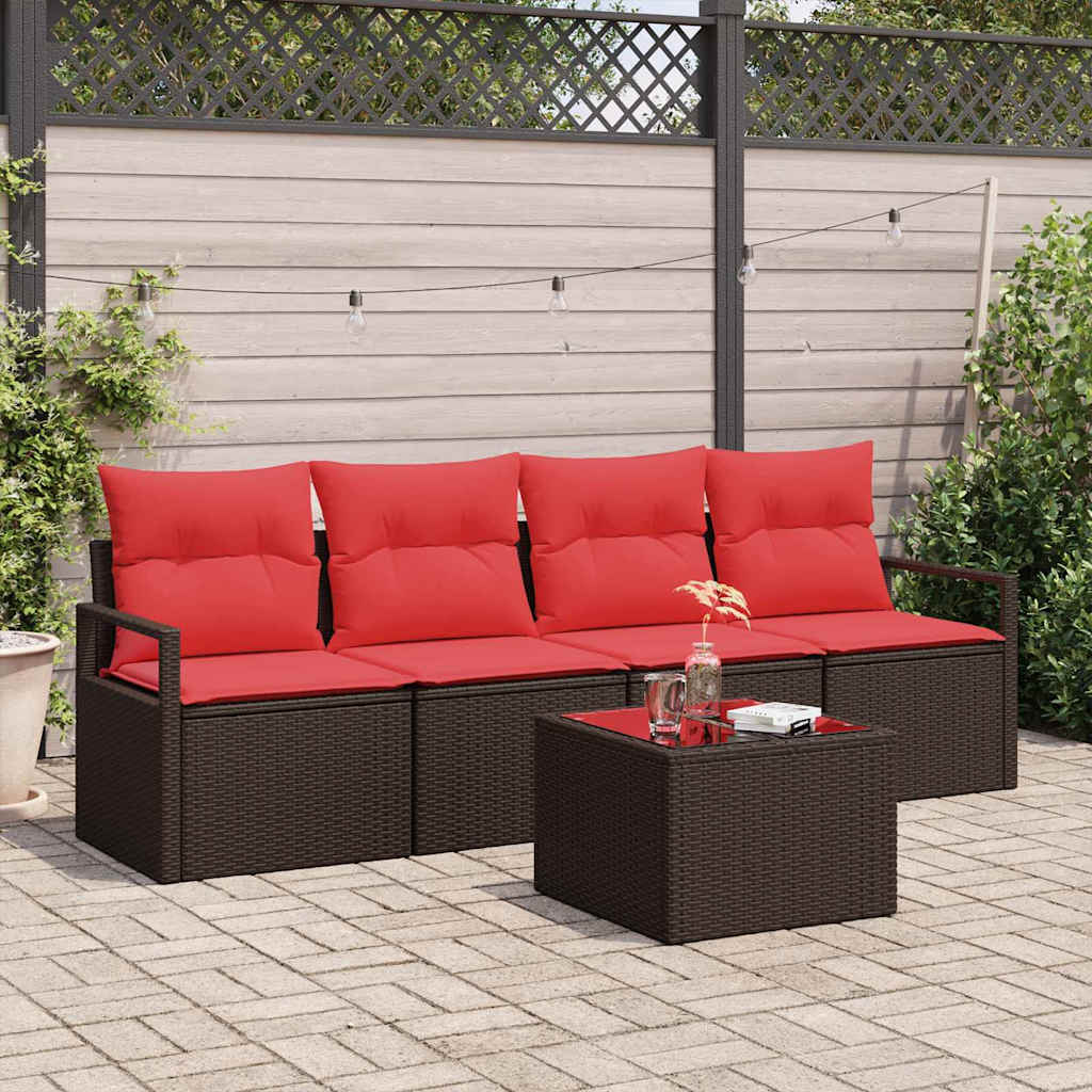 Sofa Set Mit Kissen 5 Pcs Beige Und Rot Poly-Rattan