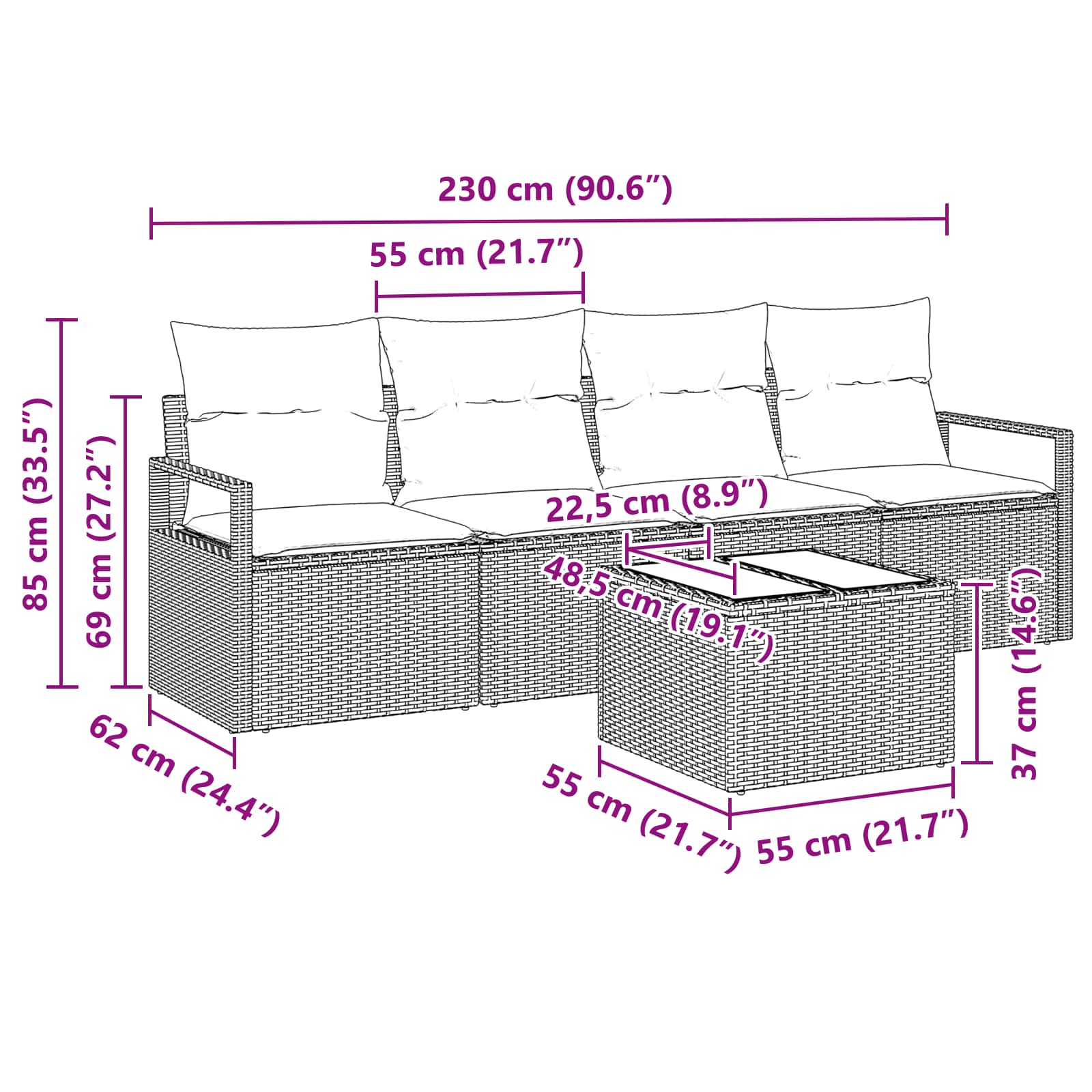 Sofa Set Mit Kissen 5 Pcs Beige Und Rot Poly-Rattan