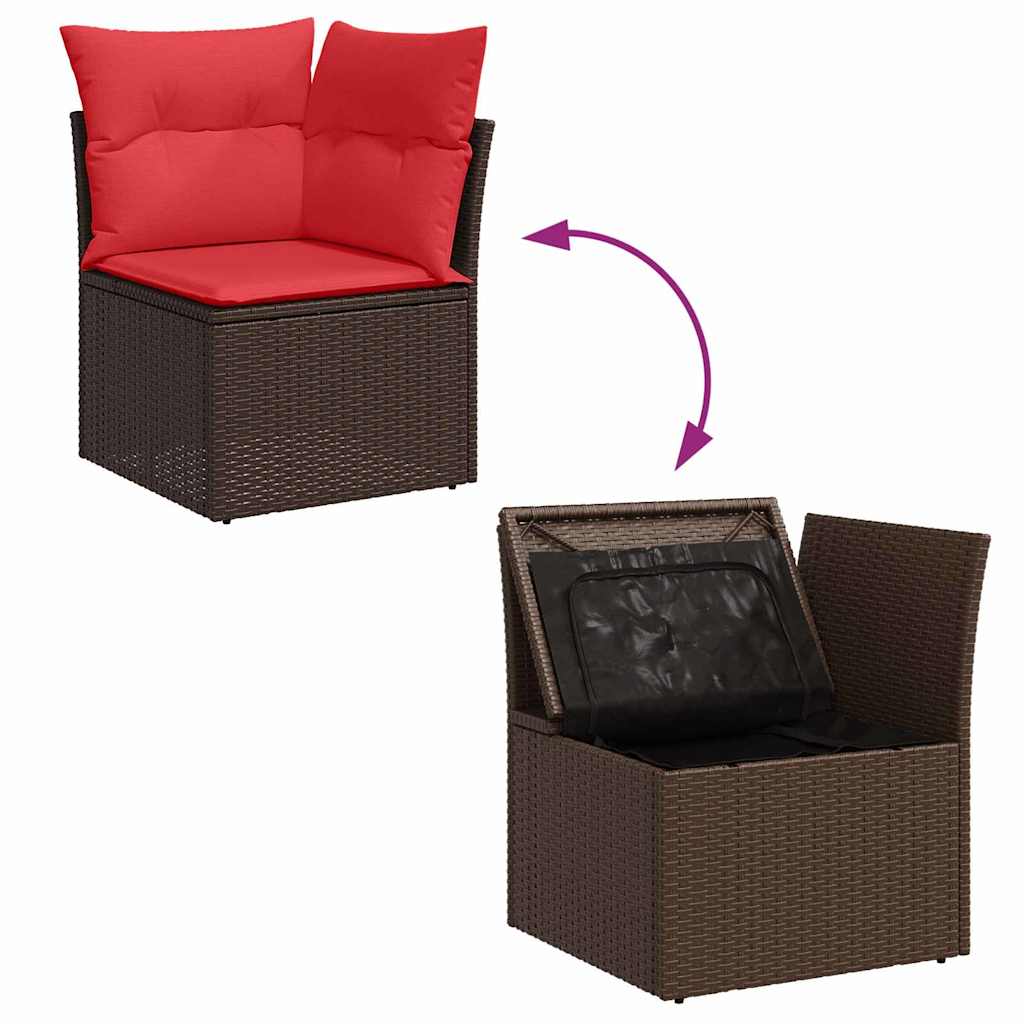 Gartensofa-Set Mit Kissen 7 Pcs Beige Und Rot Poly-Rattan