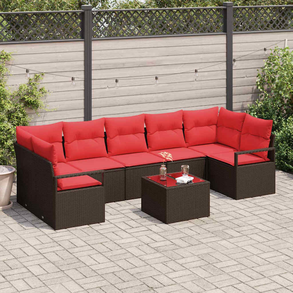 Gartensofa-Set Mit Kissen 8 Pcs Beige Und Rot Poly-Rattan