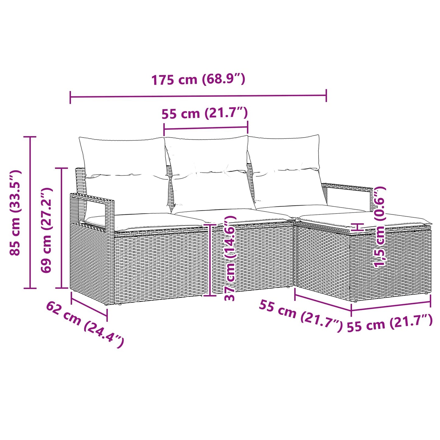 Sofa Set Mit Kissen 4 Pcs Poly-Rattan