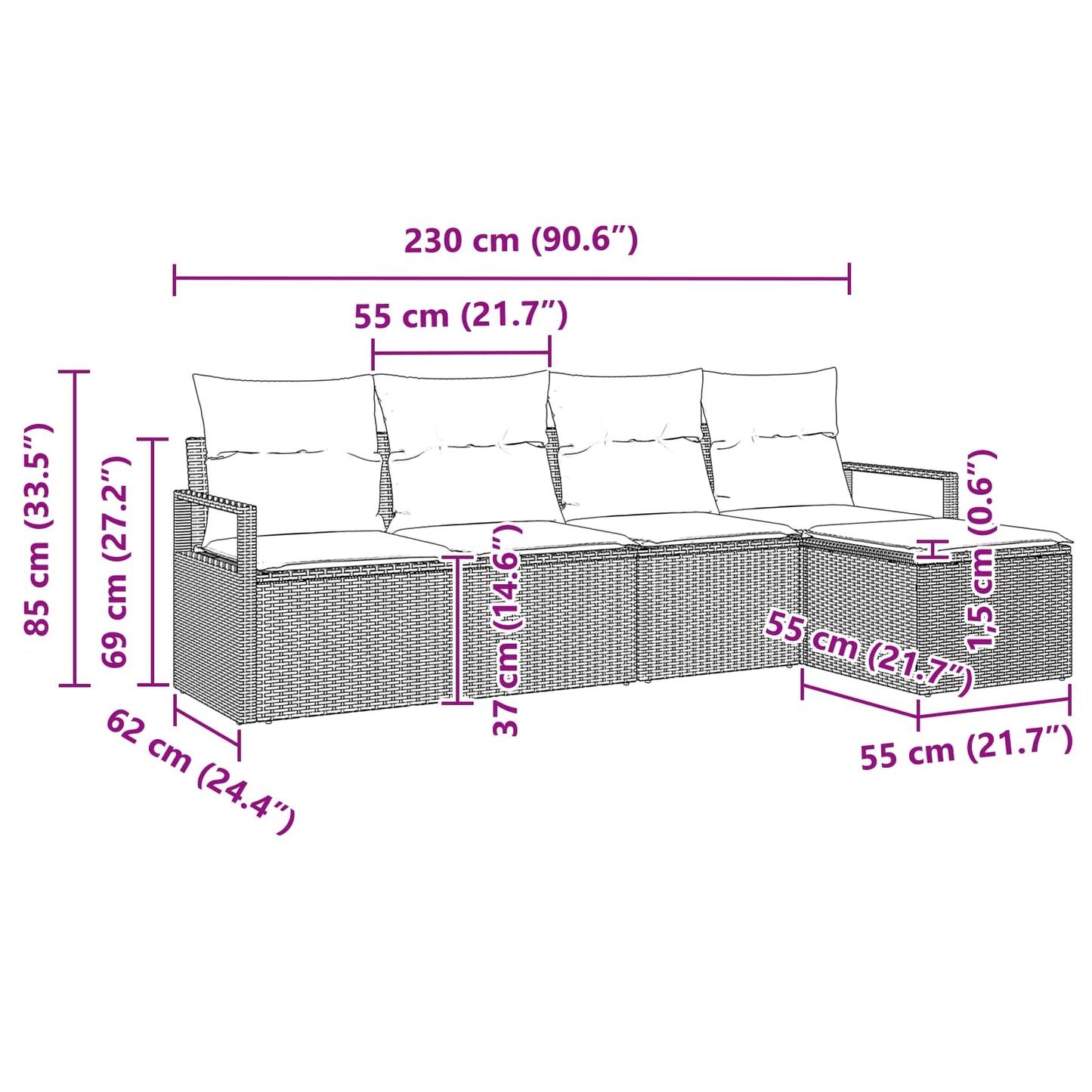 Sofa Set Mit Kissen 5 Pcs Poly-Rattan