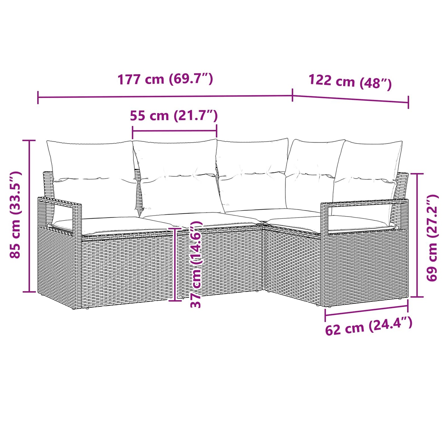 Gartensofa-Set Mit Kissen 4 Pcs Poly-Rattan