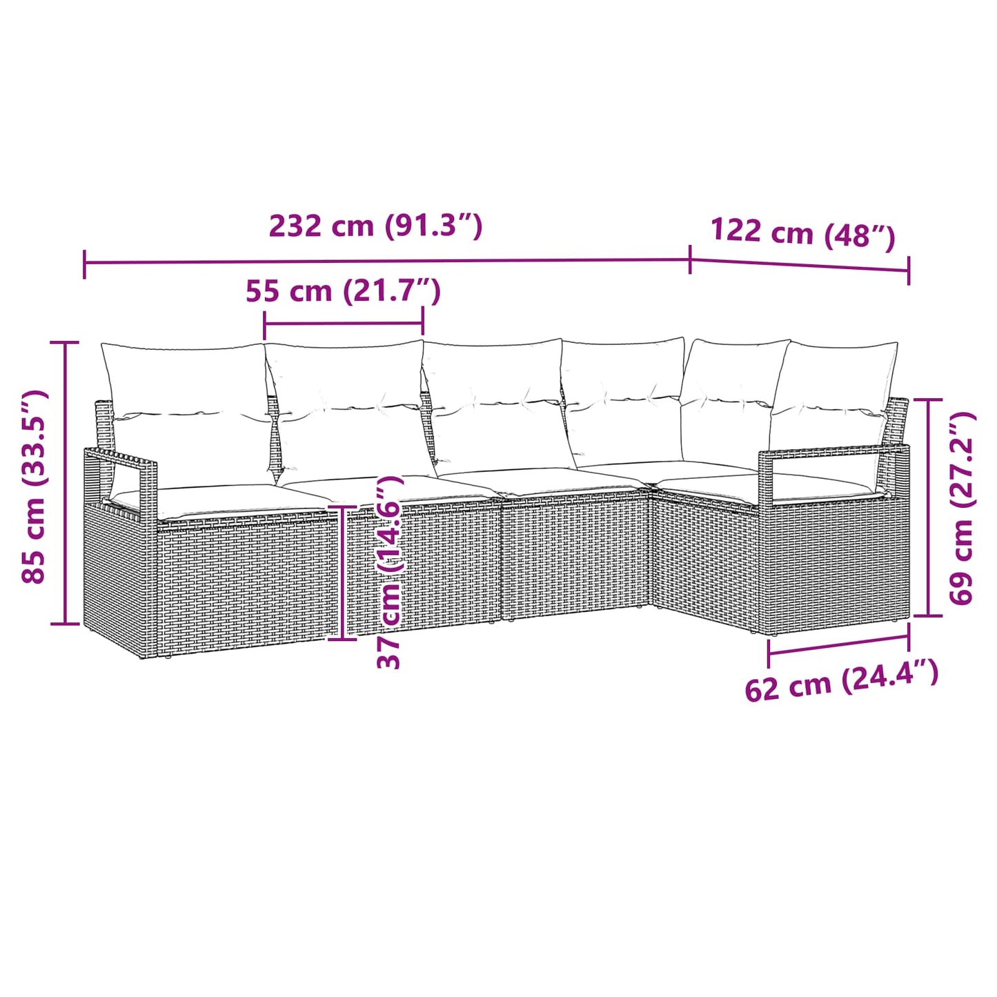 Gartensofa-Set Mit Kissen 5 Pcs Poly-Rattan