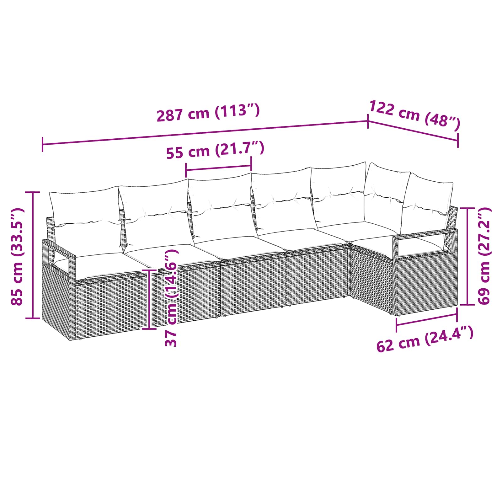 Gartensofa-Set Mit Kissen 6 Pcs Poly-Rattan