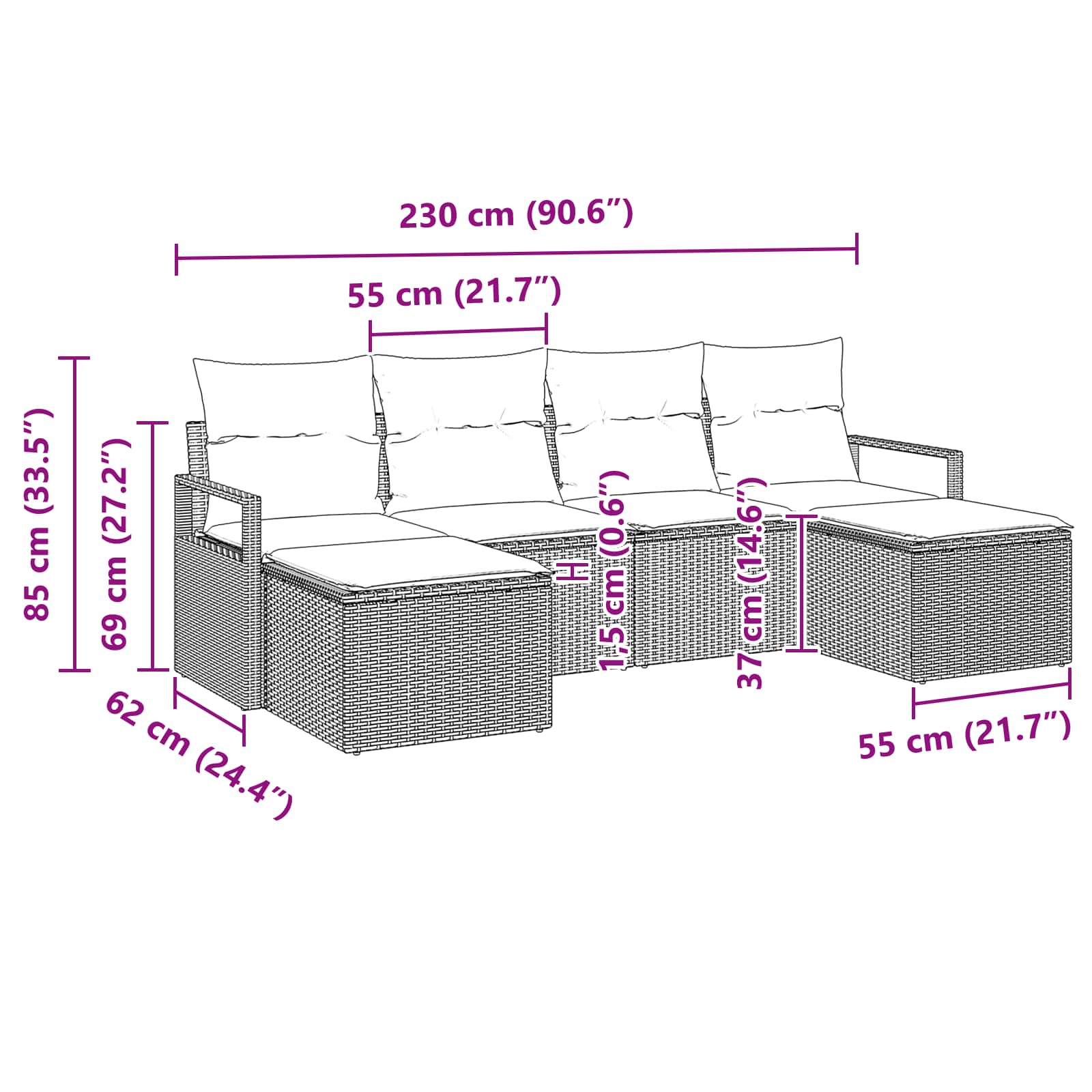 Sofa Set Mit Kissen 6 Pcs Poly-Rattan