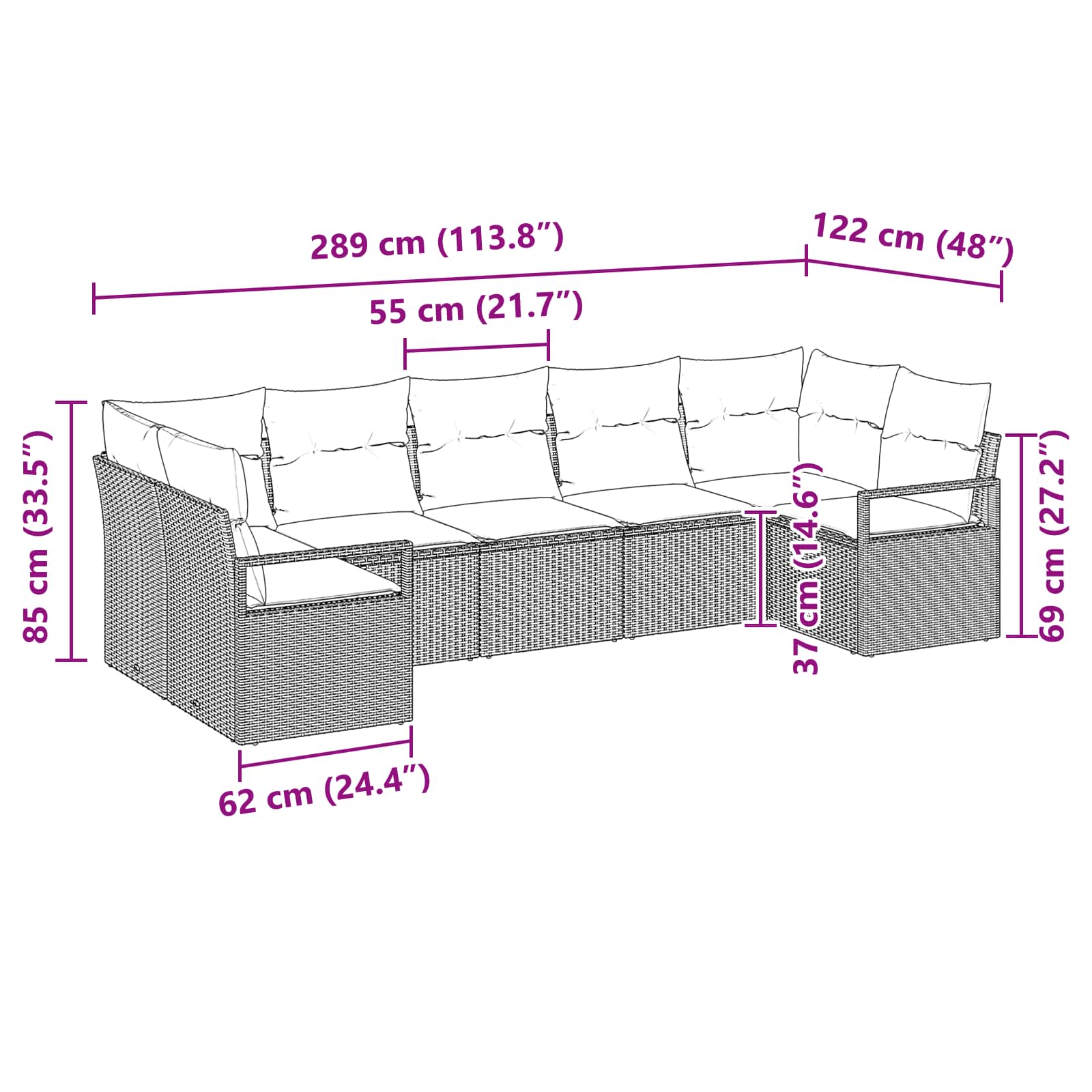 Gartensofa-Set Mit Kissen 7 Pcs Poly-Rattan