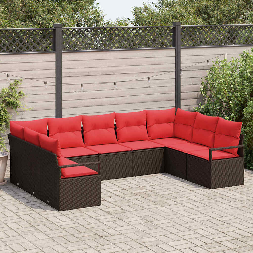 Gartensofa-Set Mit Kissen 9 Pcs Poly-Rattan