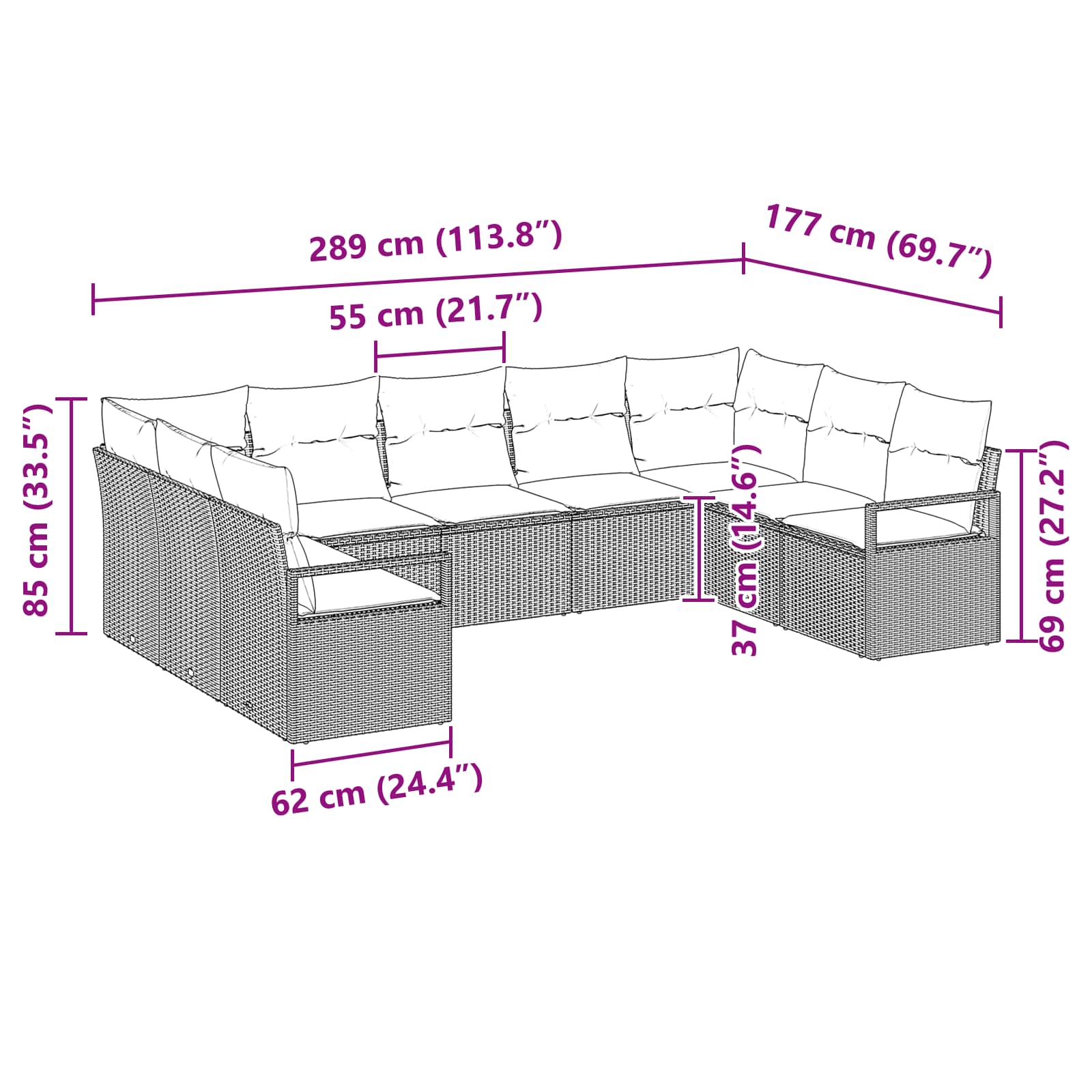 Gartensofa-Set Mit Kissen 9 Pcs Poly-Rattan