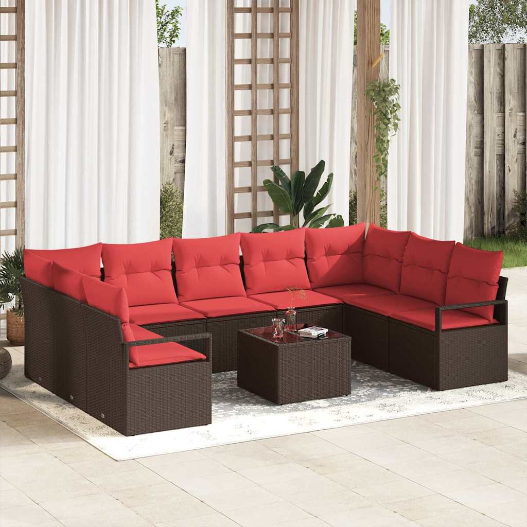 Gartensofa-Set Mit Kissen 9 Pcs Poly-Rattan