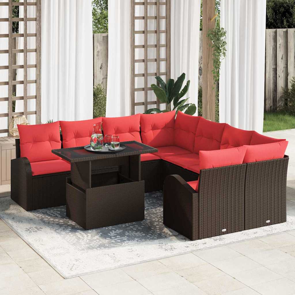 Garten-Sofa-Set Mit Kissen Mit Kissen 9 Pcs Schwarz Poly Rattan