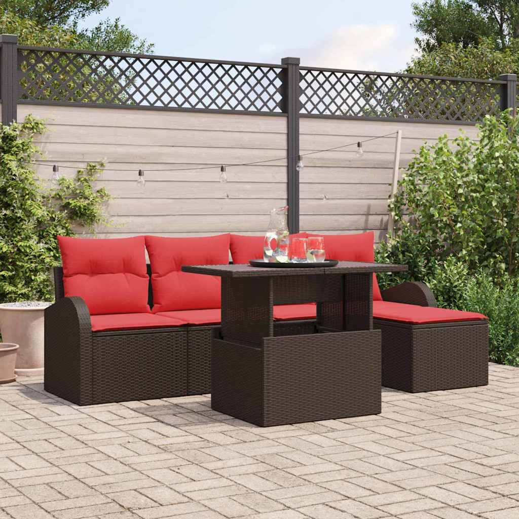 Gartensofa-Set Mit Kissen 6 Pcs Schwarz Poly Rattan