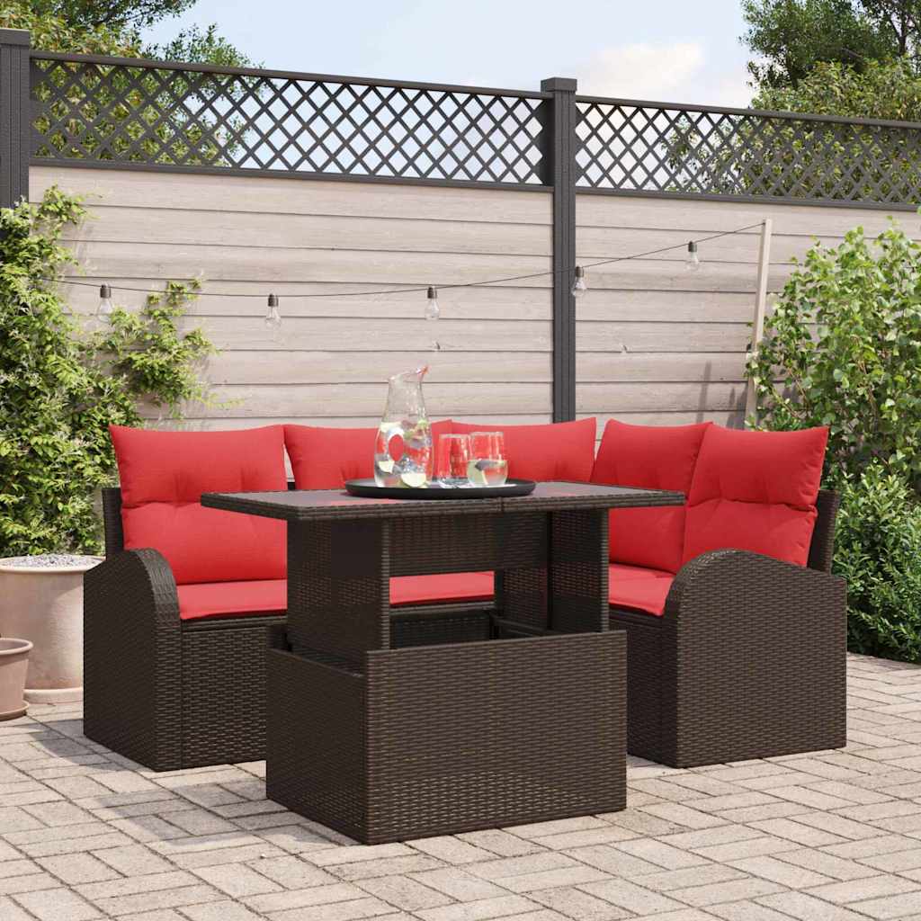Gartensofa-Set Mit Kissen Mit Kissen 5 Pcs Schwarz Poly Rattan
