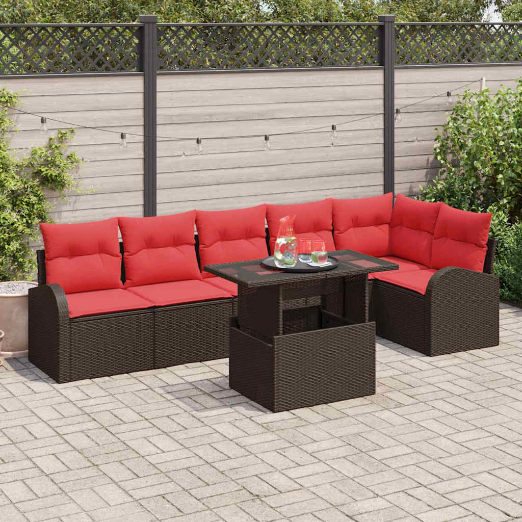 Gartensofa-Set Mit Kissen 7 Pcs Schwarz Poly Rattan