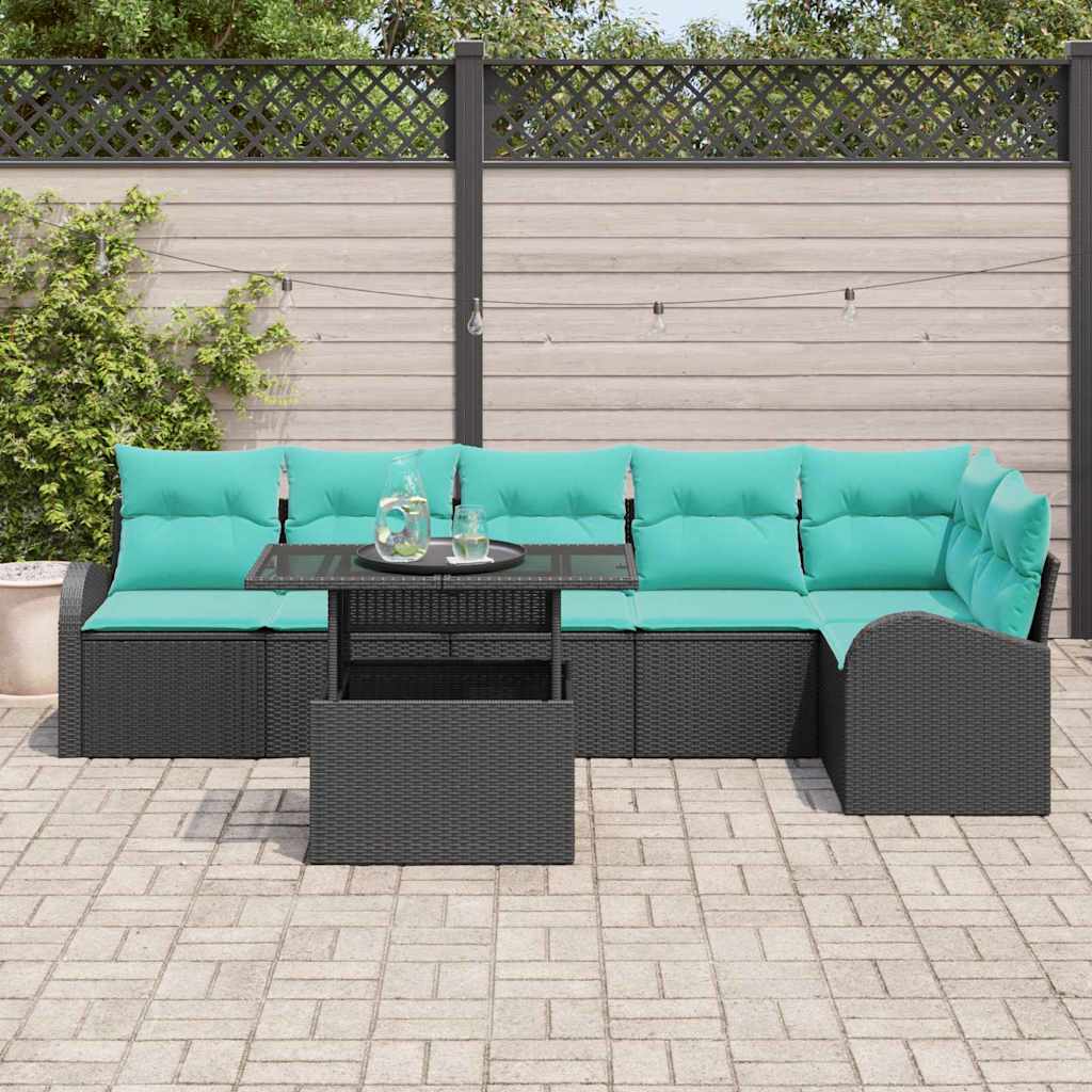 Gartensofa-Set Mit Kissen 7 Pcs Schwarz Poly Rattan