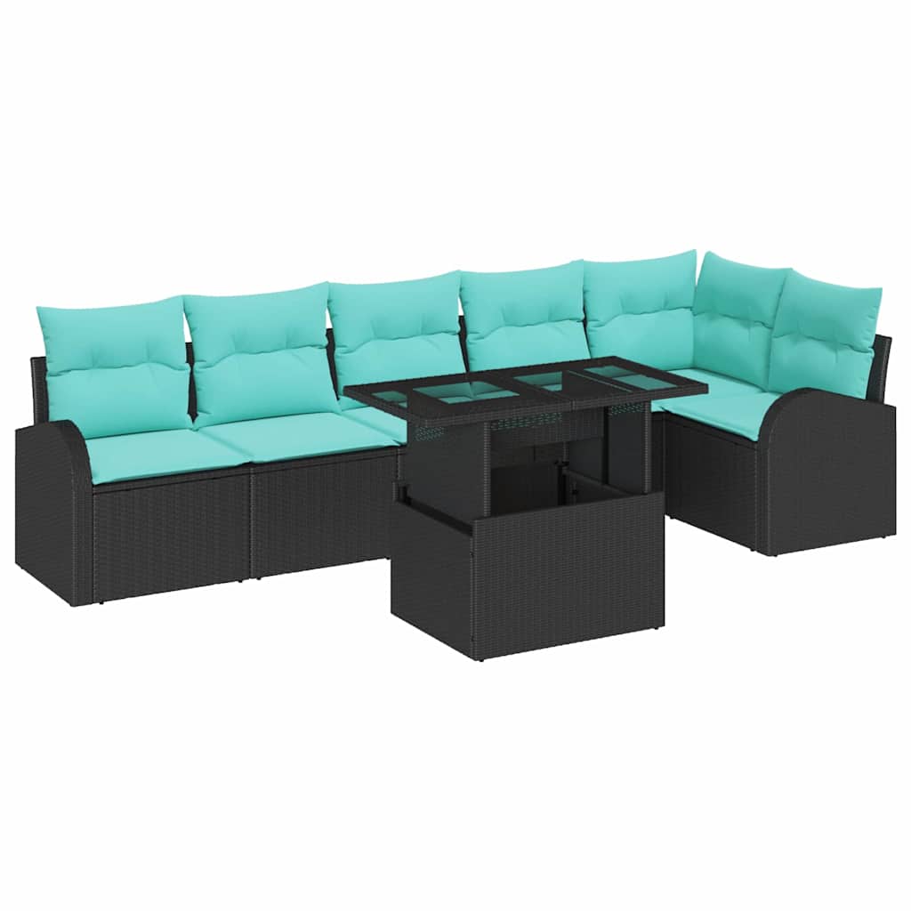 Gartensofa-Set Mit Kissen 7 Pcs Schwarz Poly Rattan