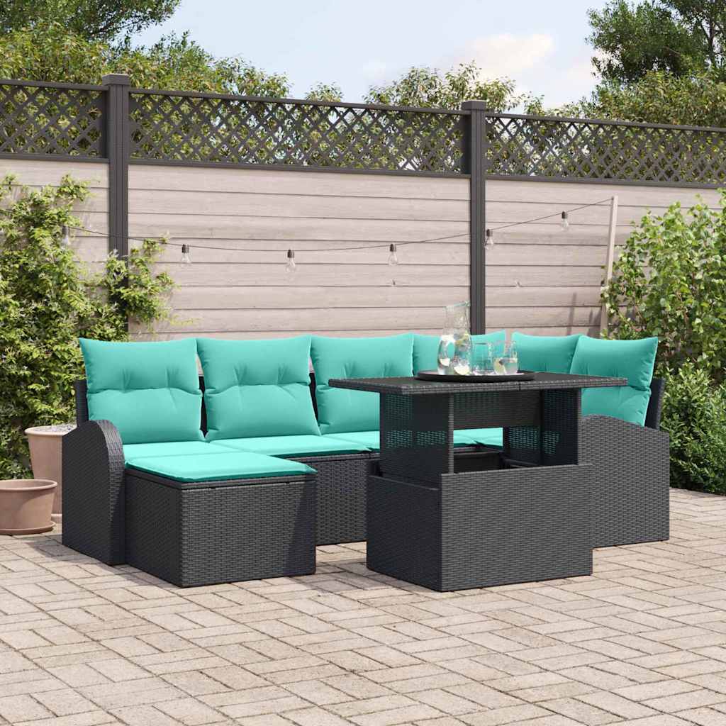 Garten-Sofa-Set Mit Speicher 7 Pcs Schwarz Poly Rattan