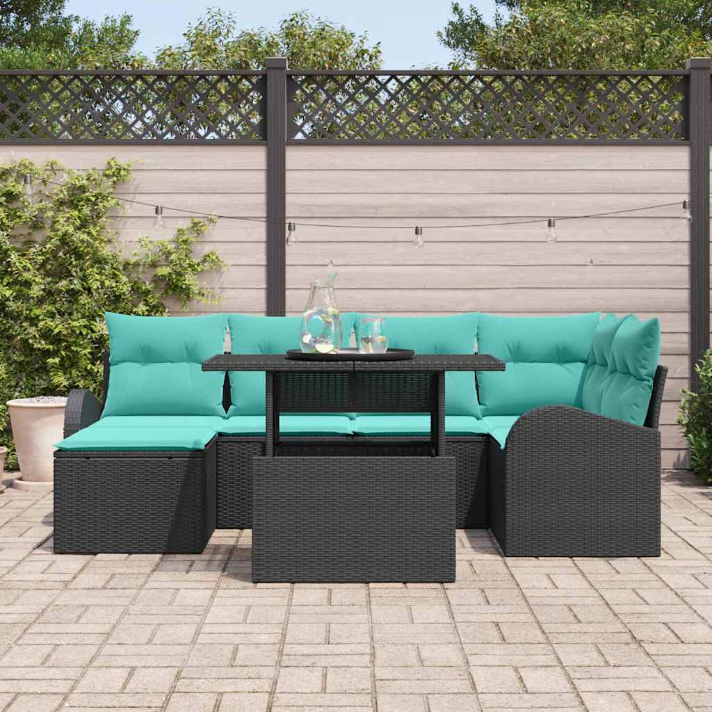 Garten-Sofa-Set Mit Speicher 7 Pcs Schwarz Poly Rattan