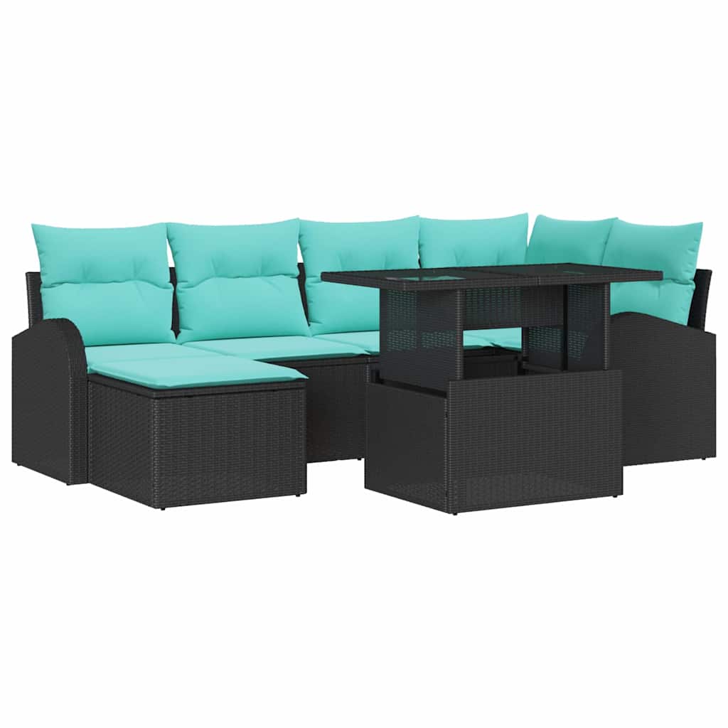 Garten-Sofa-Set Mit Speicher 7 Pcs Schwarz Poly Rattan