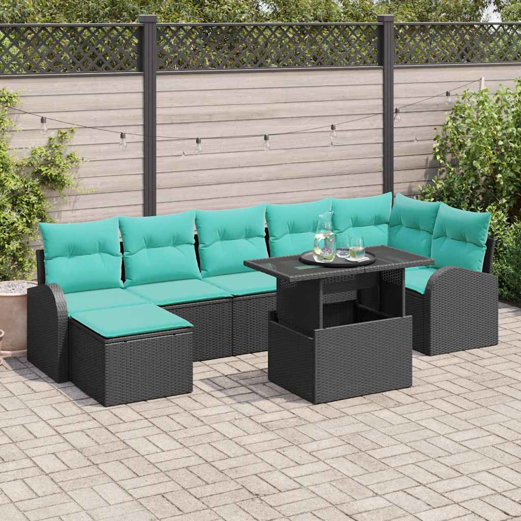 Gartensofa-Set Mit Kissen 8 Pcs Schwarz Poly Rattan
