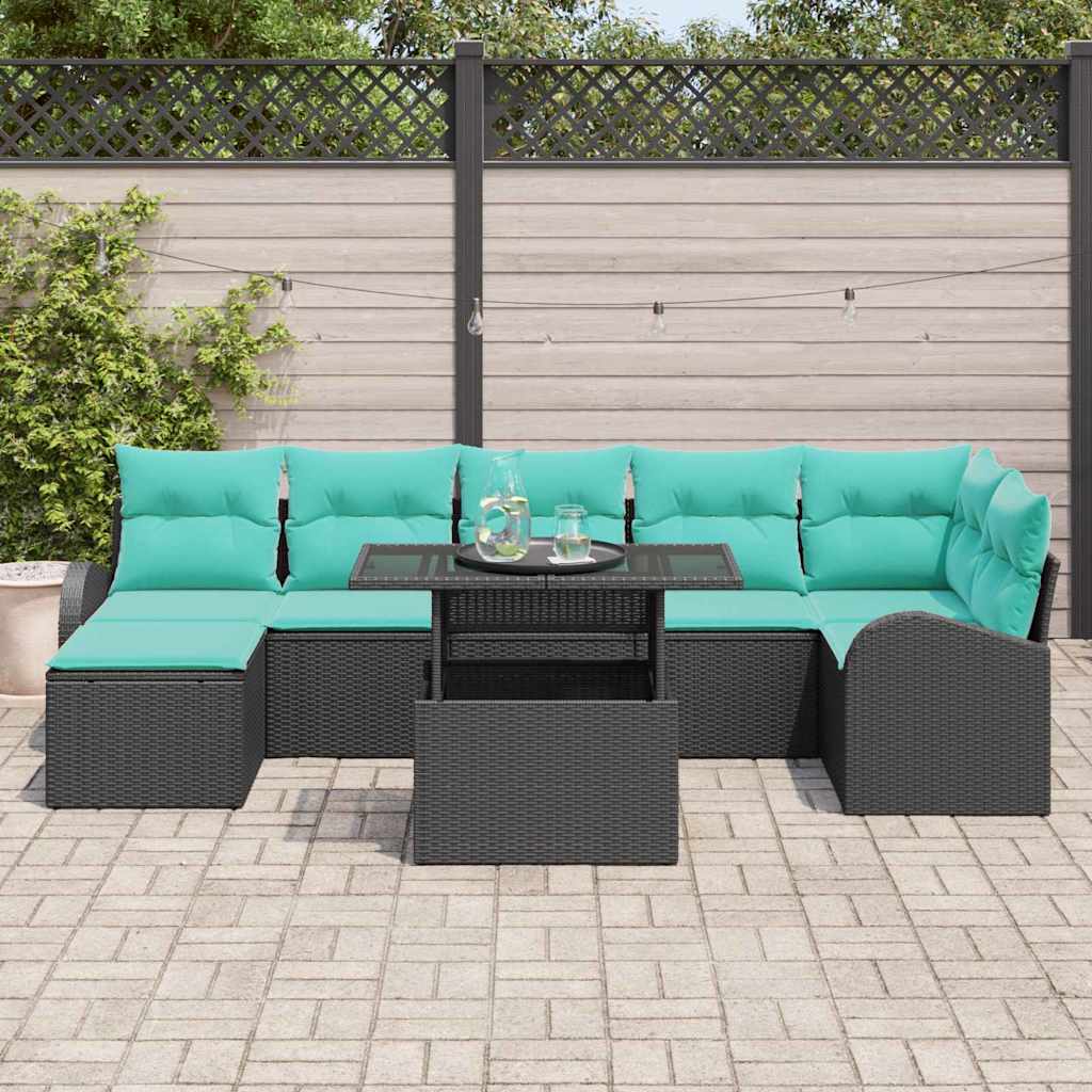 Gartensofa-Set Mit Kissen 8 Pcs Schwarz Poly Rattan