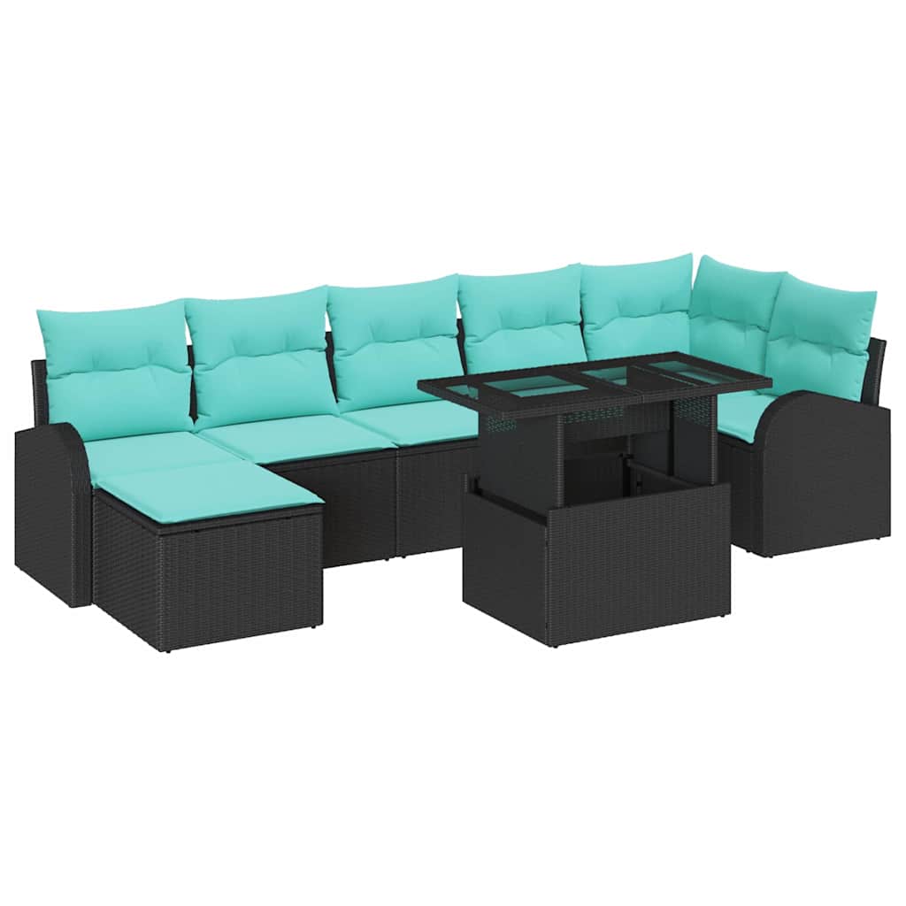 Gartensofa-Set Mit Kissen 8 Pcs Schwarz Poly Rattan