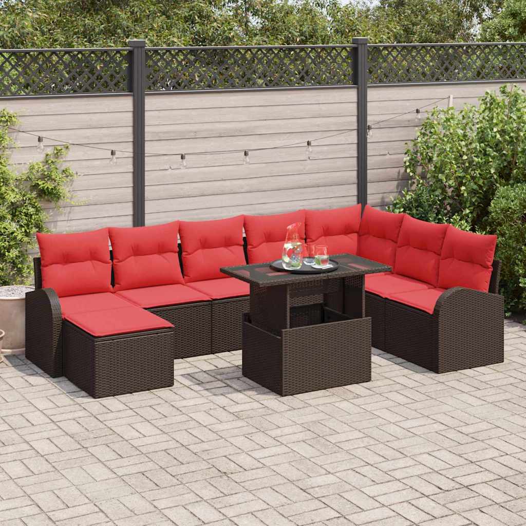 Garten-Sofa-Set Mit Speicher 9 Pcs Schwarz Poly Rattan