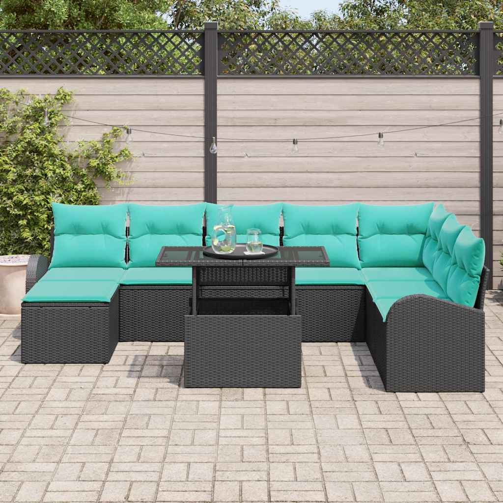 Garten-Sofa-Set Mit Speicher 9 Pcs Schwarz Poly Rattan